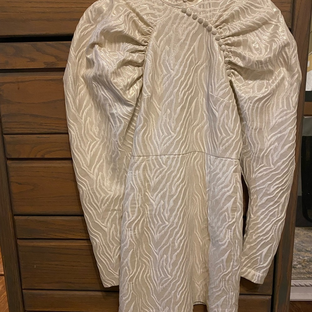 NWOT ROTATE Birger Christiansen Cream Kim Dress with Puff Sleeves - Picture 3 of 11